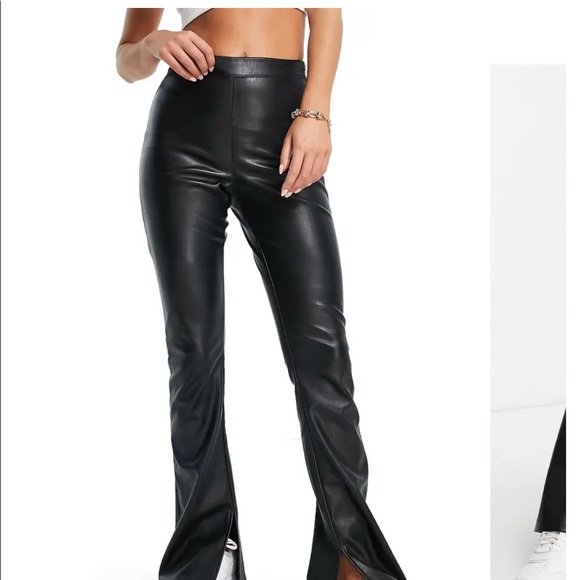 Topshop Pants - TOPSHOP BLACK FAUX LEATHER FLARE PANTS size 8